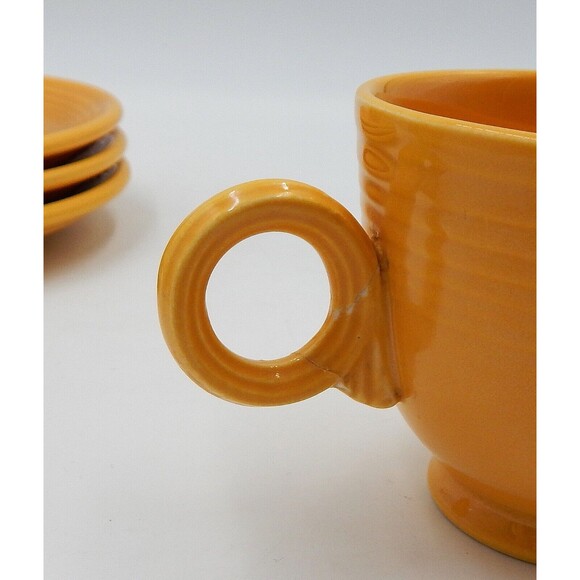 Fiesta Fiestaware Yellow Teacup Saucer Ring Handle HLC Genuine Fiesta USA S/3 - Picture 10 of 11